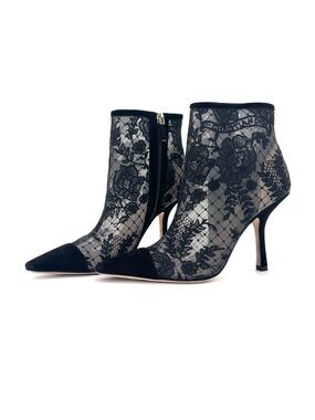 Christian Dior Naughtily D Transparent Mesh Floral Embroidered Heeled Boots 38